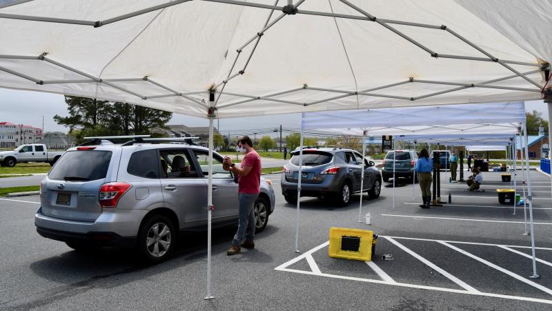 Cars line up to view the animals during Barn Hill Preserve’s first Car-E-Safari at Crooked Hammock Brewery on April 26.