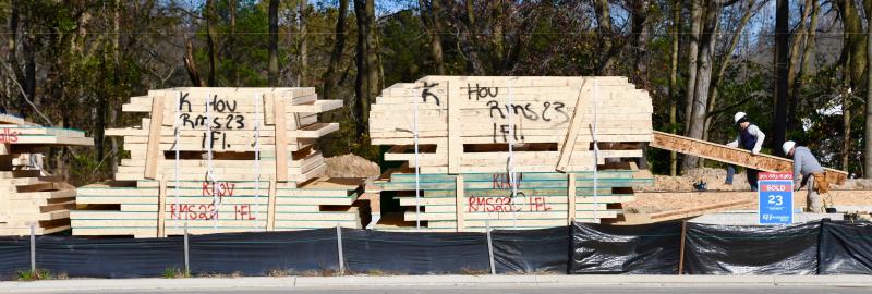 Framing wood for most houses in the area is delivered by truck ready for construction such as this site at Red Mill Pond South along Route 9 west of Lewes.