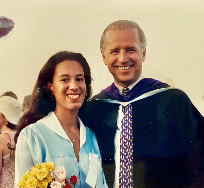 Joe Biden was commencement speaker at John Dickinson High School in 1995, where he paused for this photo with Shanna Wilson.