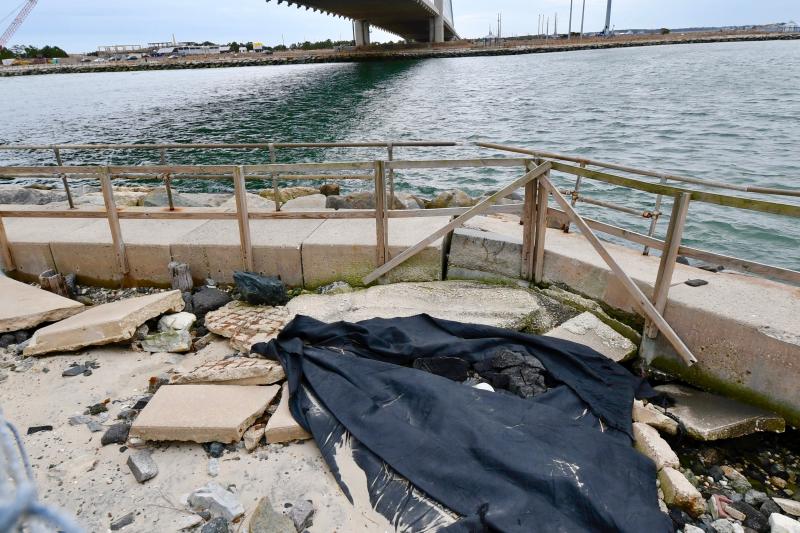 Damage is extensive to a section of the jetty and walkway on the north side of the Indian River Inlet.