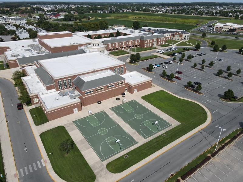 A two-story, 24-classroom expansion could be built where the outside basketball court is. NICK ROTH PHOTO
