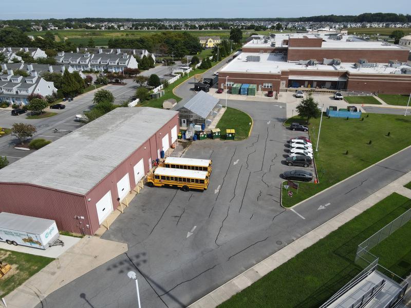 The existing bus maintenance facility sits behind the high school adjacent to Legends Stadium. NICK ROTH PHOTO