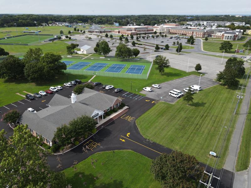 The Cape Henlopen School District will hold a Tuesday, May 21, debt service and current expense referendum for operational needs and to purchase land for a new district office and bus maintenance facility. Once established, district plans call for the current district office, shown in the foreground, to be moved from its location on the Cape High campus so the high school can be expanded to meet a growing student population. NICK ROTH PHOTO