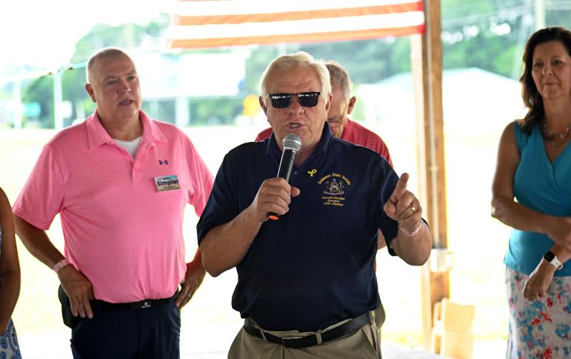 Senate Minority Leader Sen. Gerald Hocker, R-Ocean View, speaks to the Republicans attending the event.