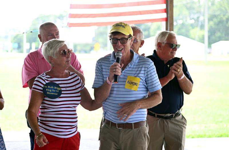 Former Rep. Ruth Briggs King, candidate for lieutenant governor, left, and Delaware gubernatorial candidate Mike Ramone speak to attendees on their vision for the future.