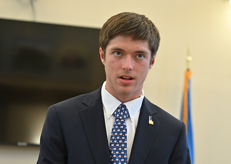 Carson Hastings, Children of the American Revolution honorary state president, reads amendments 11 through 27.