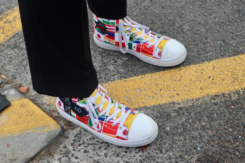 Matt Meyer is wearing colorful shoes for his final campaign sprint across the state, made by Kool Kolored Kid Generation, a New Castle-based company. BILL SHULL PHOTO