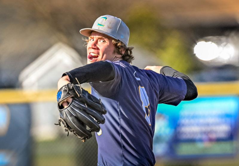 Cape senior Jaxon Clampitt delivers to the plate. He struck out eight CR batters in the Cape victory.