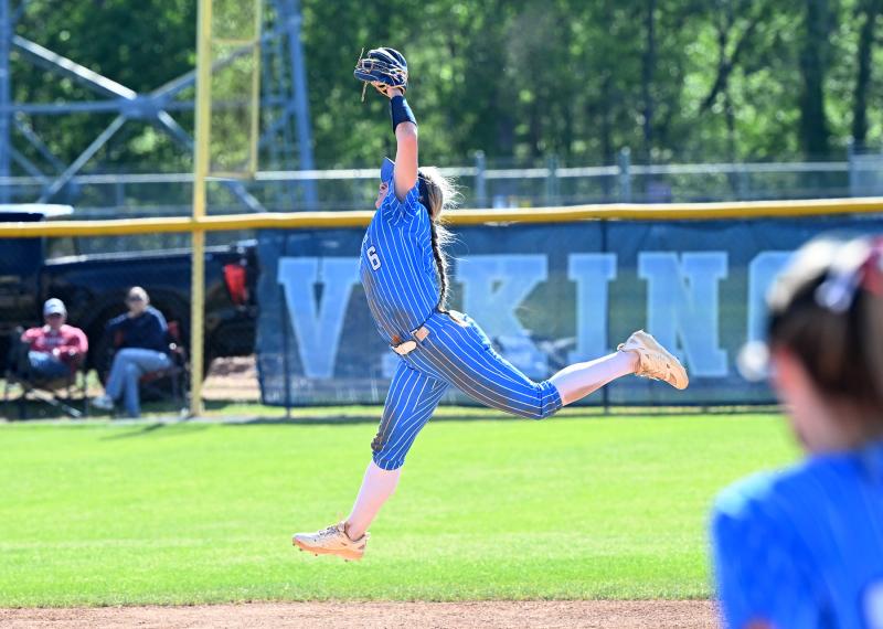 Cape senior shortstop Ava Calciano gets major air to snag a line drive to save extra bases for the Knights.