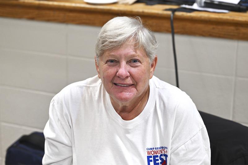Kim Smitas, expo coordinator for CAMP Rehoboth Women’s FEST, takes a well-deserved, but short-lived, break.